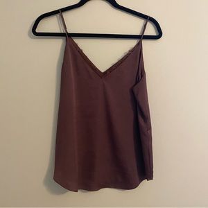 Maroon V-Neck Tank Top with Lace Trim